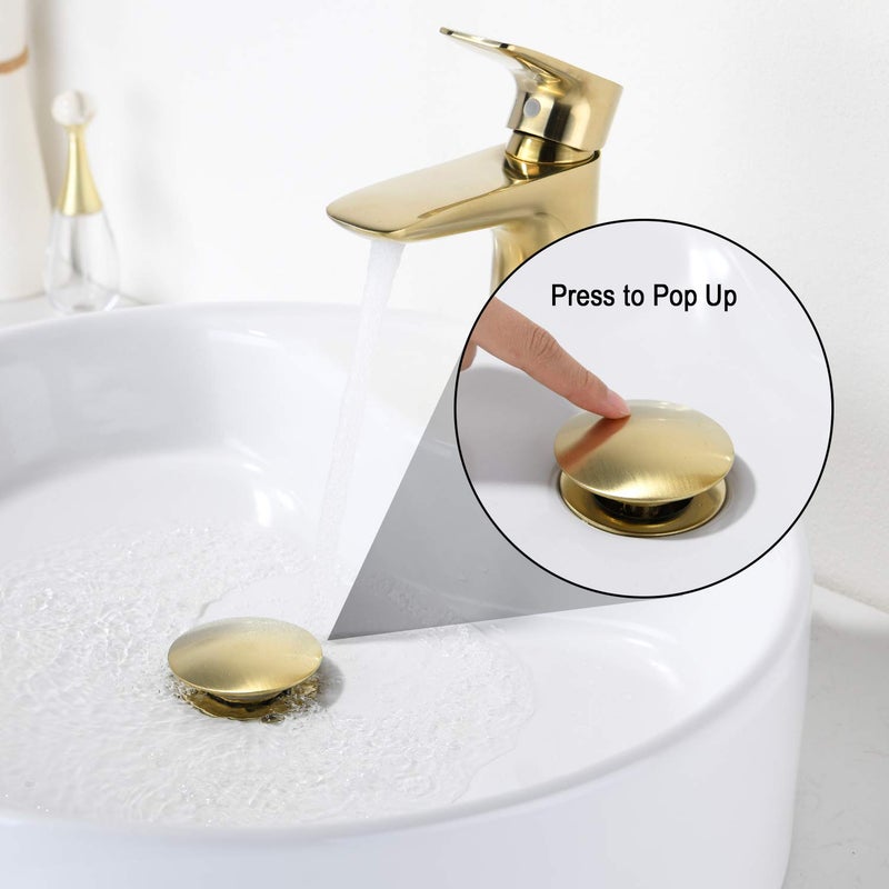 GORDEE Bathroom Sink Stopper P-Trap Complete Set Adjustable 1-1/4 Bottle Trap Solid Brass Sink Drain Kit Tube and Pop Up Drain Stopper Set Without Overflow, Brushed Gold - Image 4